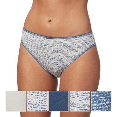 Pack of five white and navy plain and printed high leg briefs
